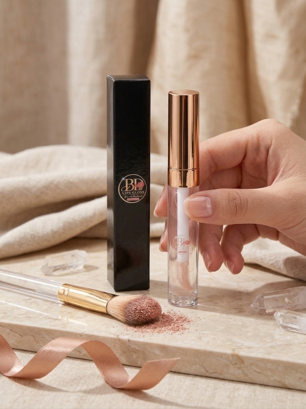Clear Lip Gloss with Rose Gold Cap - Brand
